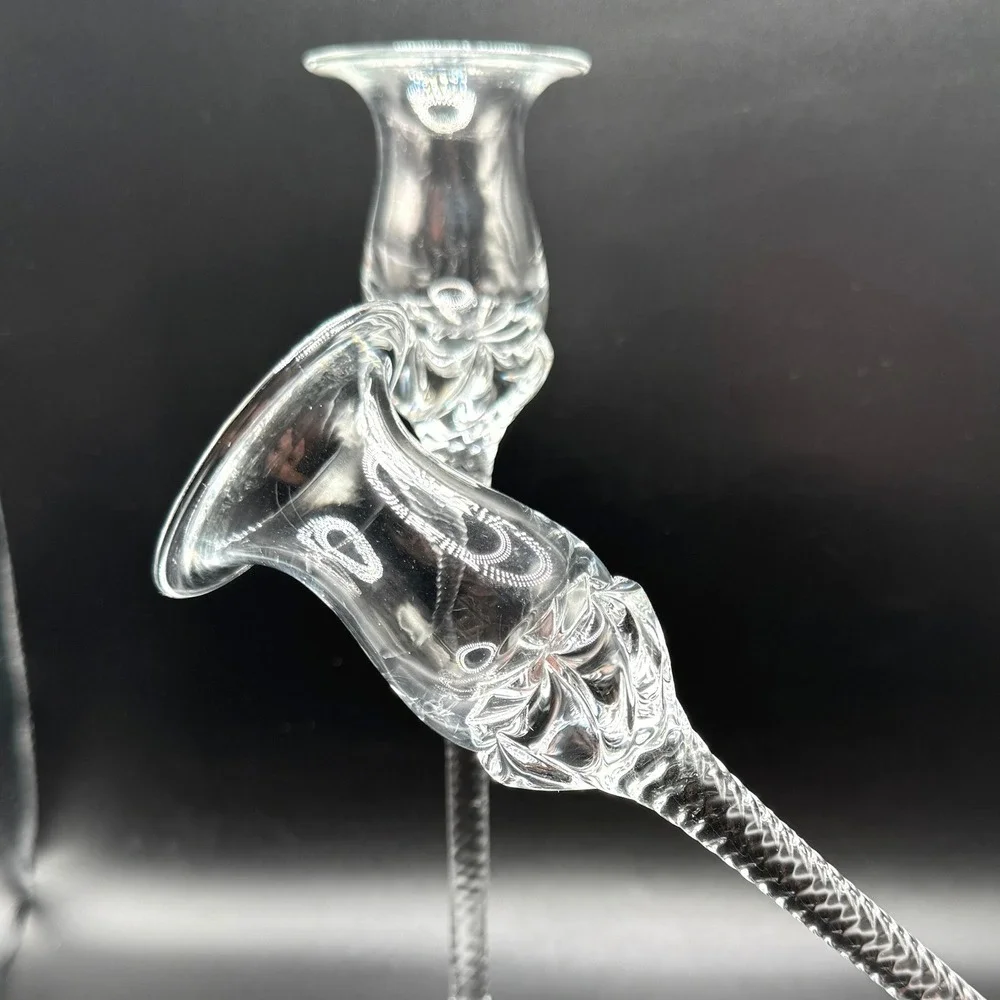 Art Glass Pair Candlesticks Vtg. Optic Twist Stem Floral Tulip Cottage Regency‎